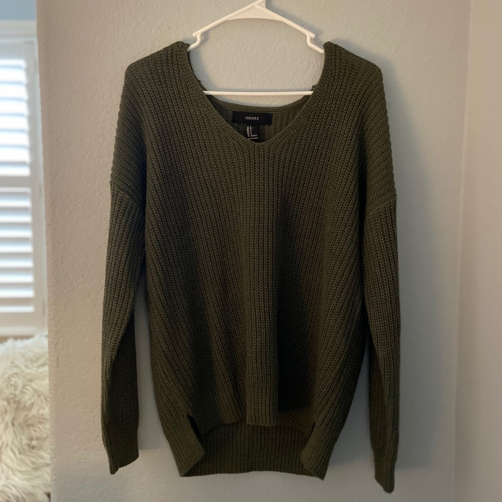 Women’s Olive Green V-neck Sweater